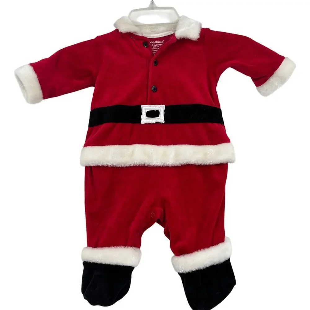 Okie Dokie Baby Santa Suit Romper One‎ Piece Footed 3-6 Months Red FLAW